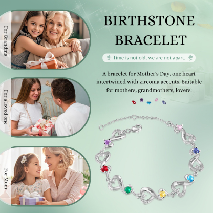 Bracciale Cuori Personalizzato con 7 Nomi e Pietre Nascita – Regalo Speciale per Donne | Jessemade