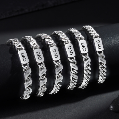 Bracciale Uomo in Acciaio Inossidabile Personalizzato – Incisione 6 Nomi & Testo – Regalo Speciale per Papà | Jessemade