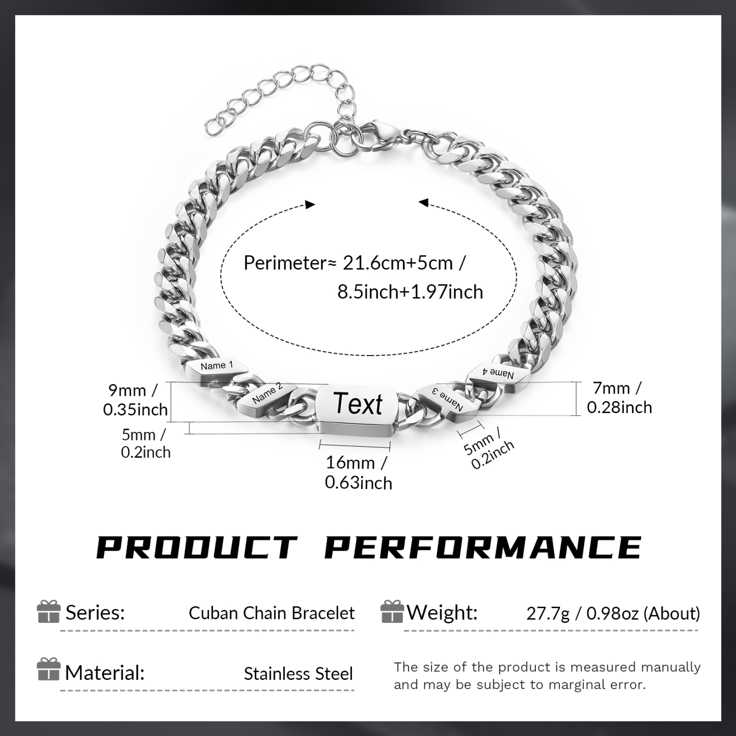 Bracciale Uomo in Acciaio Inossidabile Personalizzato – Incisione 4 Nomi & Testo – Regalo Speciale per Papà | Jessemade