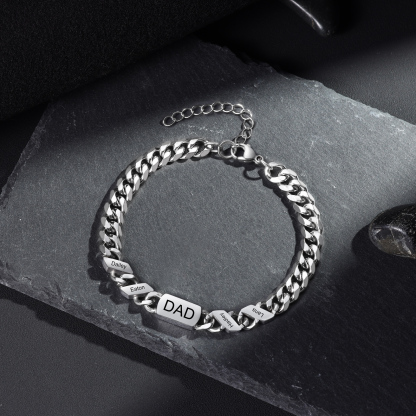 Bracciale Uomo in Acciaio Inossidabile Personalizzato – Incisione 4 Nomi & Testo – Regalo Speciale per Papà | Jessemade
