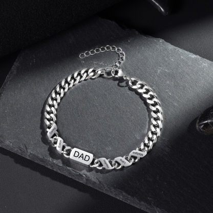 Bracciale Uomo in Acciaio Inossidabile Personalizzato – Incisione 5 Nomi & Testo – Regalo Speciale per Papà | Jessemade