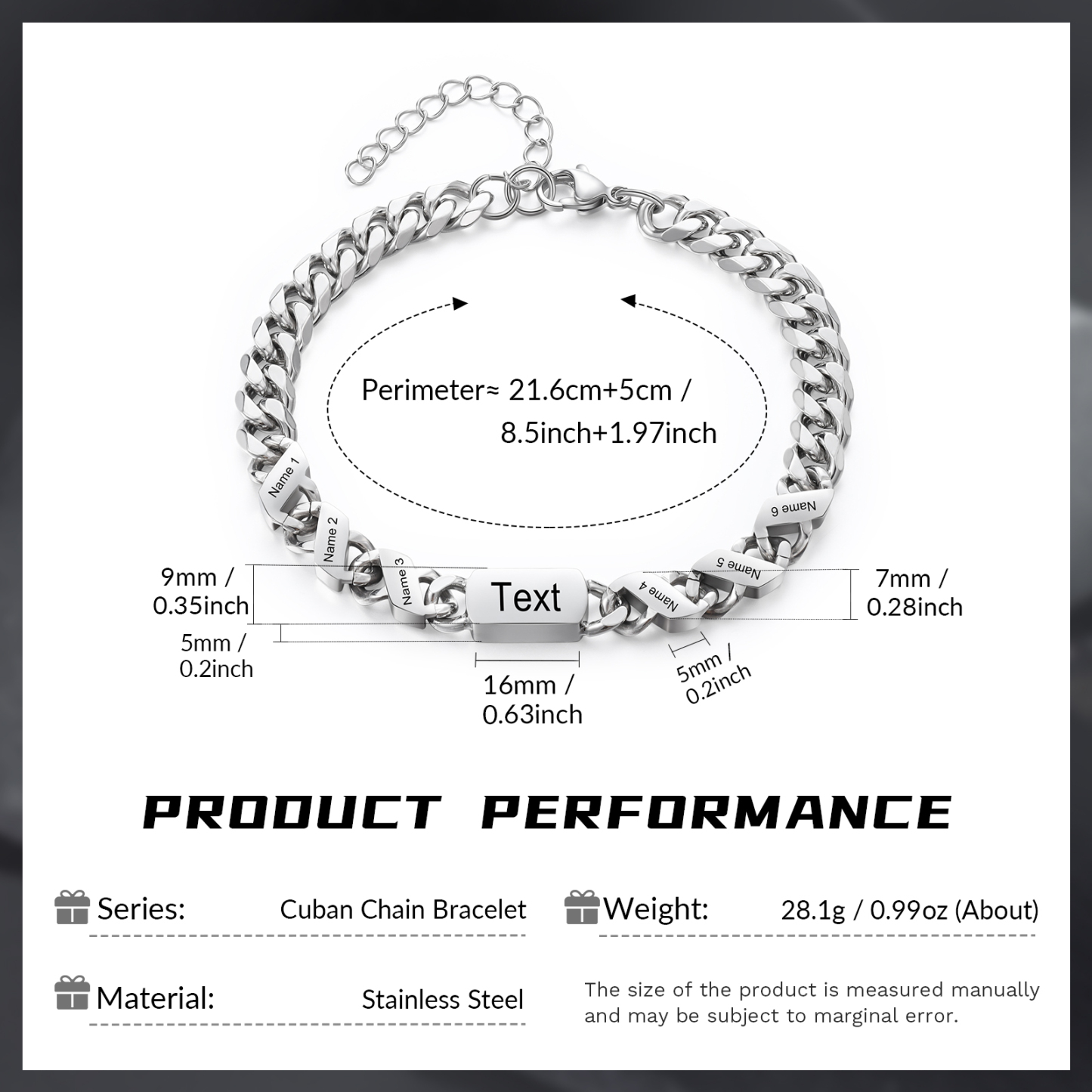 Bracciale Uomo in Acciaio Inossidabile Personalizzato – Incisione 6 Nomi & Testo – Regalo Speciale per Papà | Jessemade