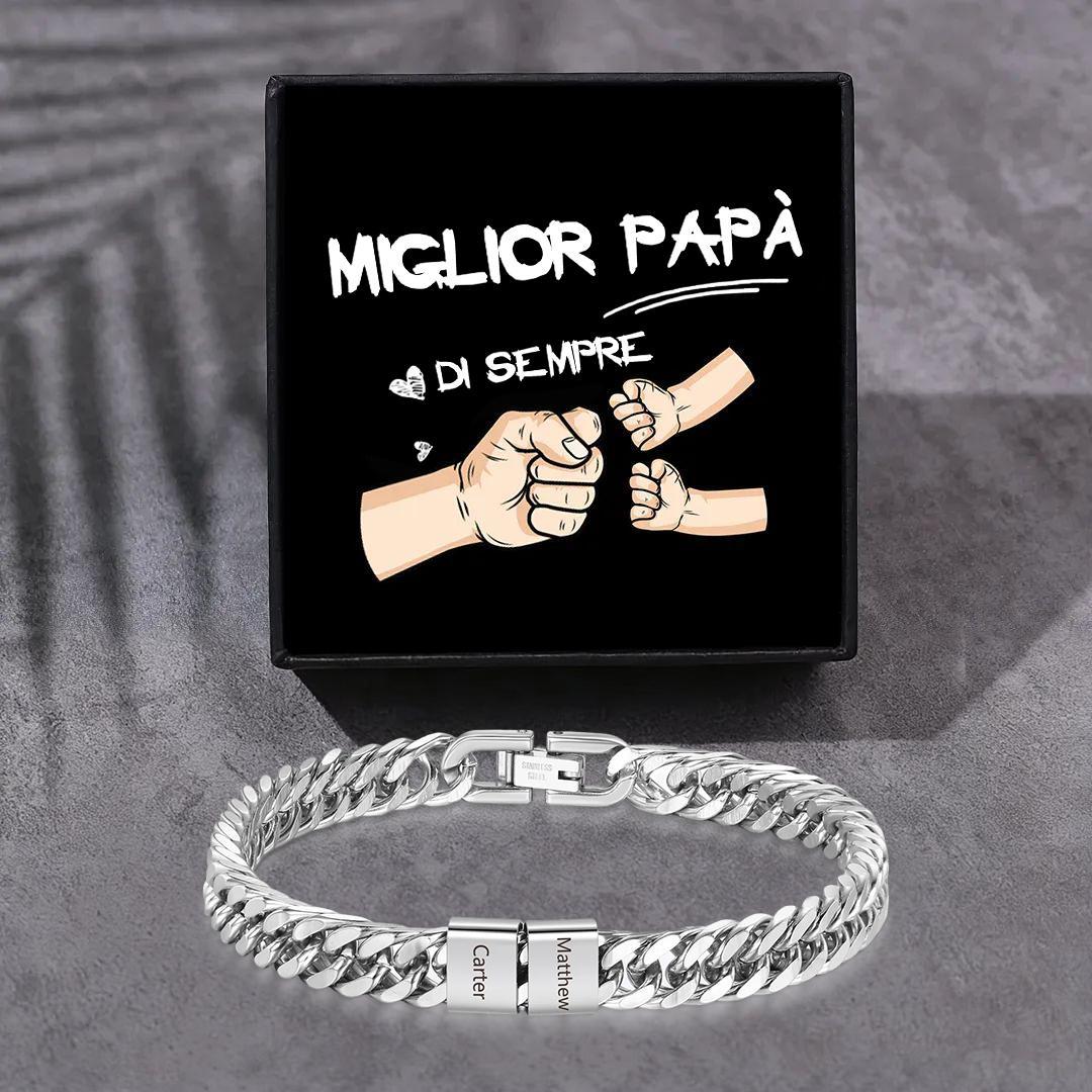 Bracciale personalizzato con 2-6 nomi per uomo con incisione individuale – regalo per nonno/papà