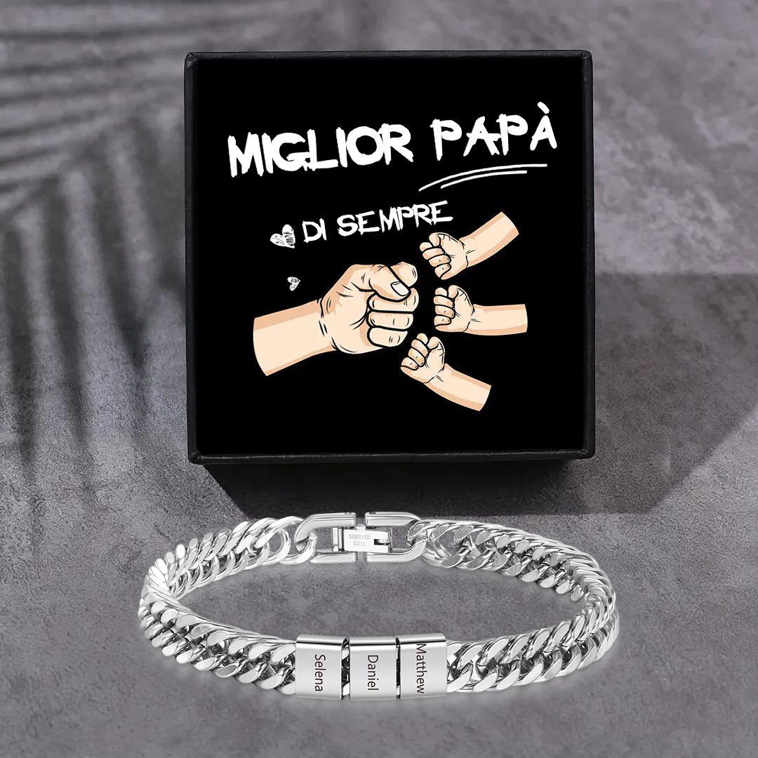 Bracciale personalizzato con 2-6 nomi per uomo con incisione individuale – regalo per nonno/papà