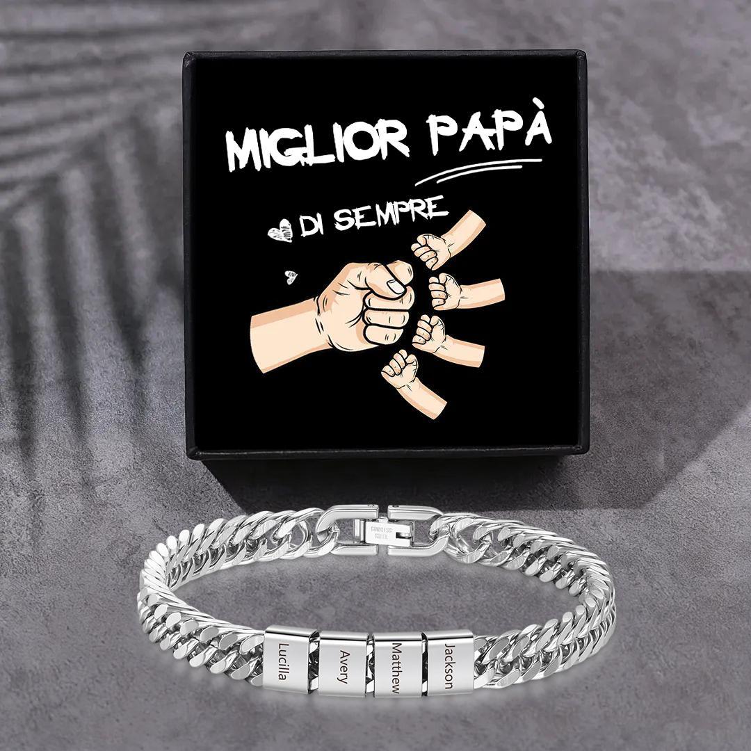 Bracciale personalizzato con 2-6 nomi per uomo con incisione individuale – regalo per nonno/papà