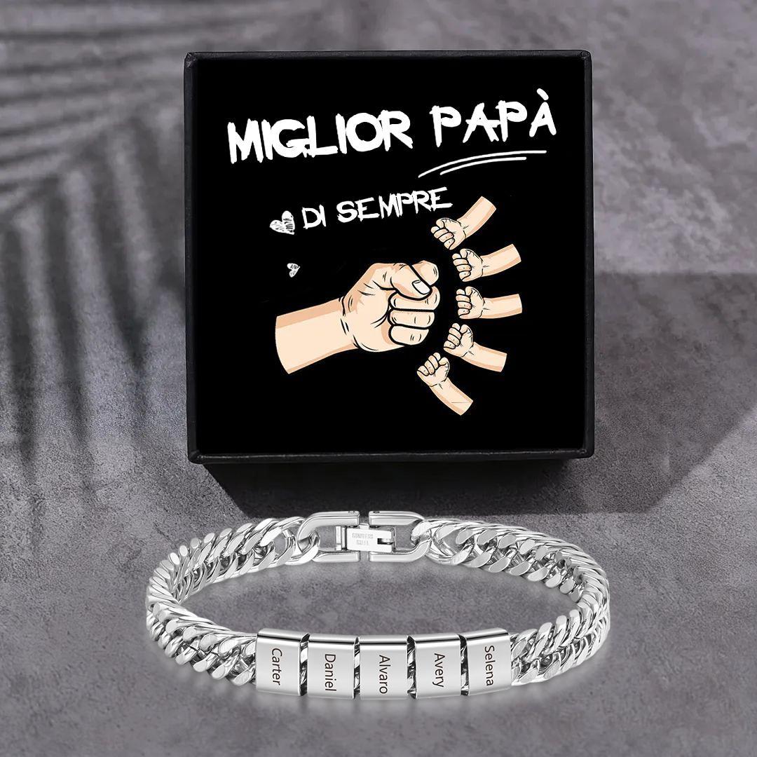 Bracciale personalizzato con 2-6 nomi per uomo con incisione individuale – regalo per nonno/papà