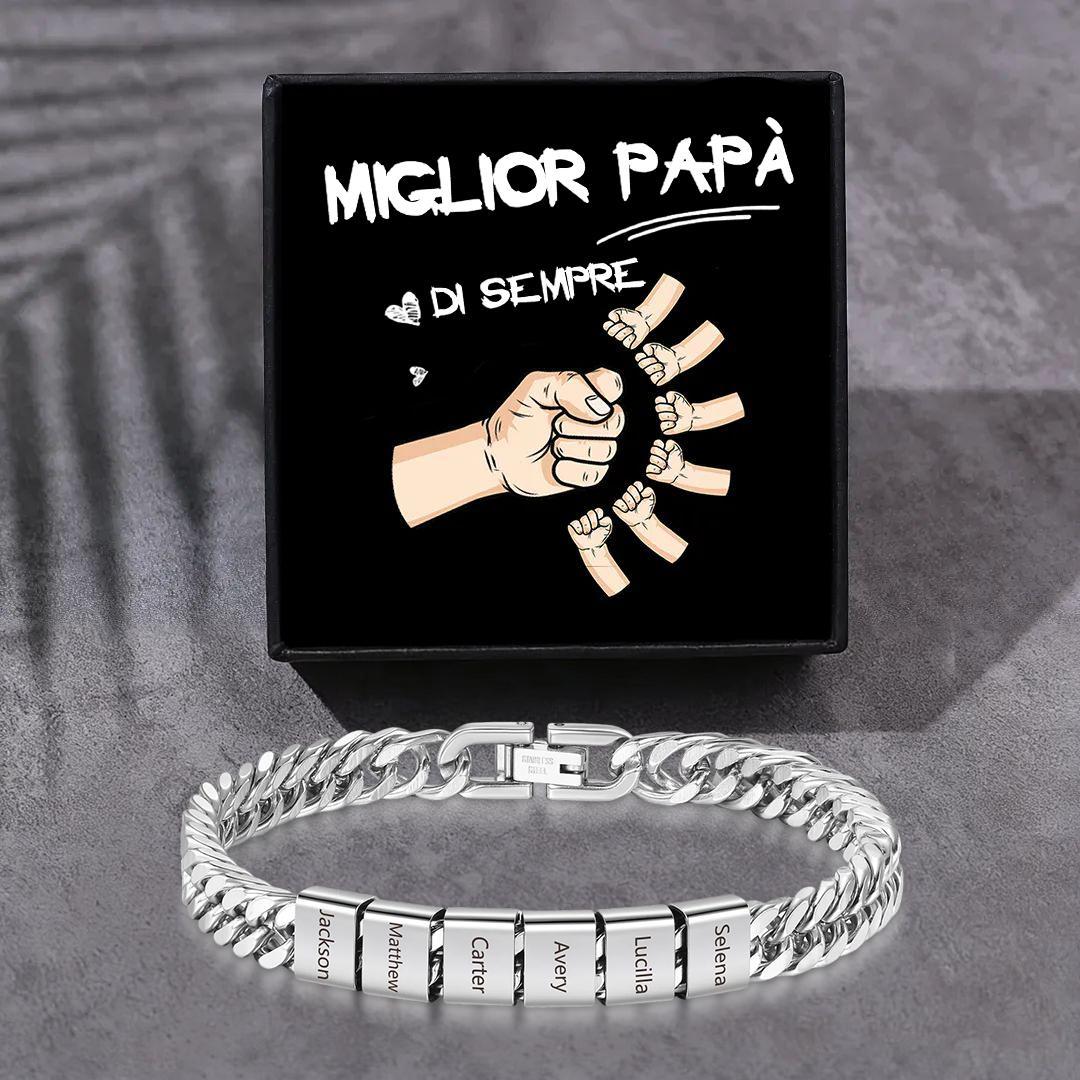 Bracciale personalizzato con 2-6 nomi per uomo con incisione individuale – regalo per nonno/papà