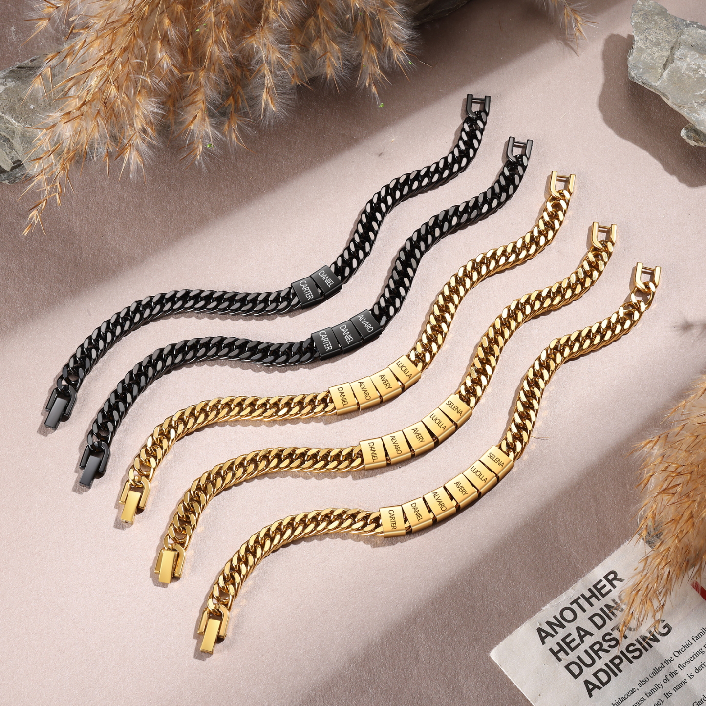 Bracciale personalizzato con 2-6 nomi per uomo con incisione individuale – regalo per nonno/papà