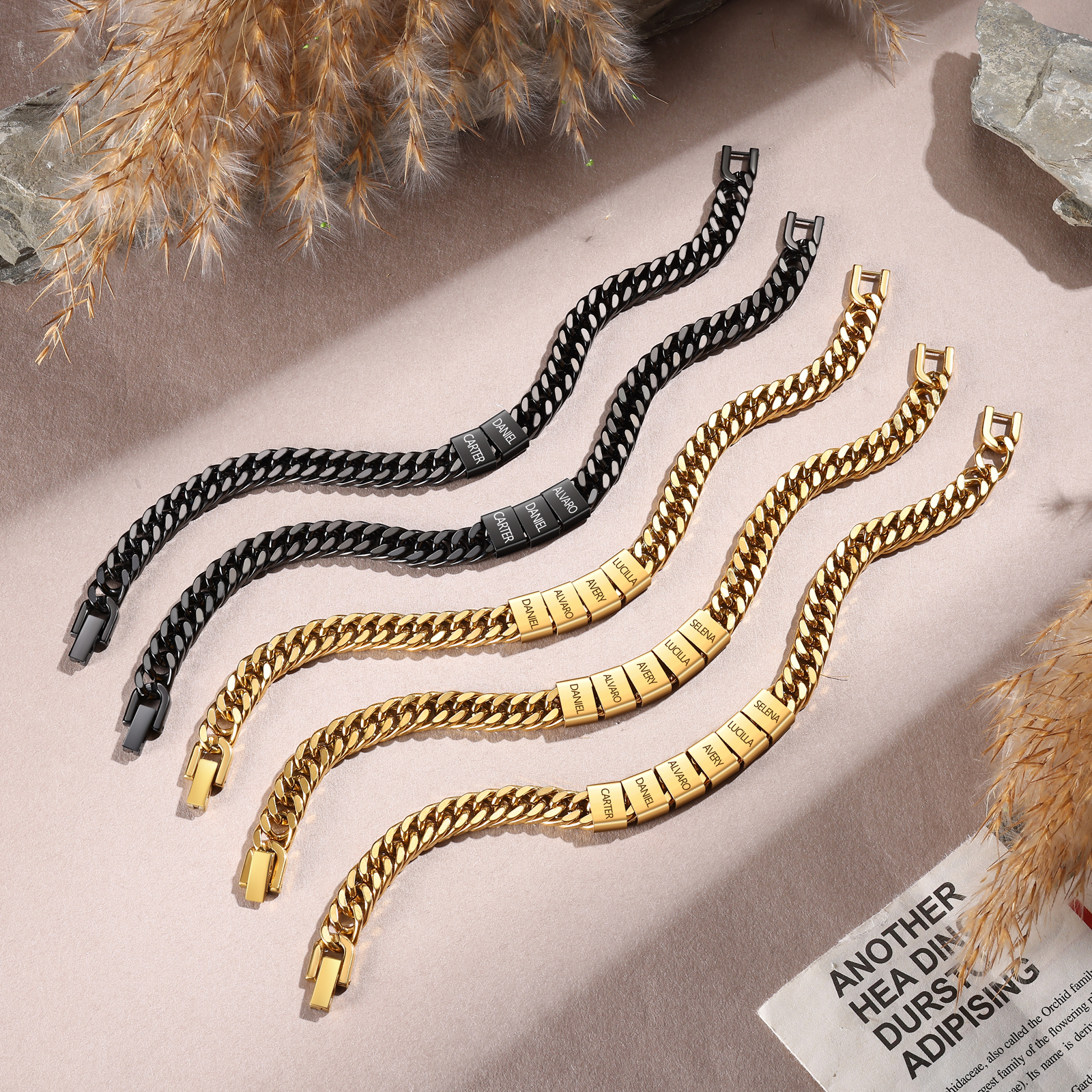 Bracciale personalizzato con 2-6 nomi per uomo con incisione individuale – regalo per nonno/papà