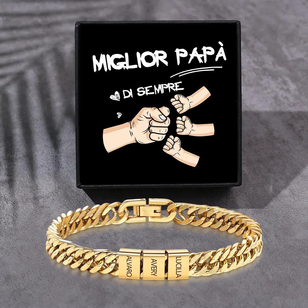 Bracciale personalizzato con 2-6 nomi per uomo con incisione individuale – regalo per nonno/papà