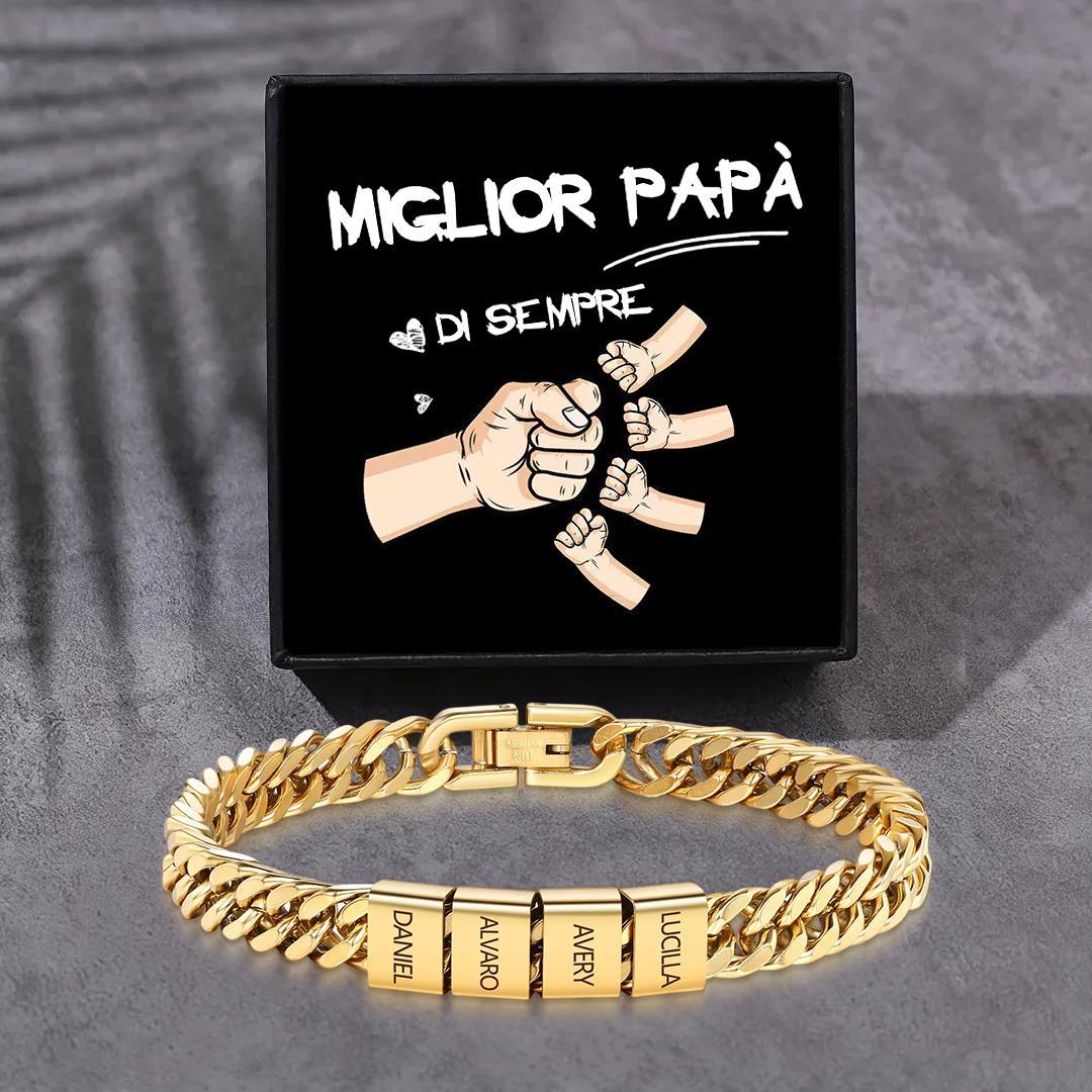 Bracciale personalizzato con 2-6 nomi per uomo con incisione individuale – regalo per nonno/papà