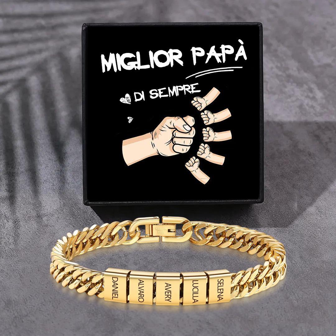 Bracciale personalizzato con 2-6 nomi per uomo con incisione individuale – regalo per nonno/papà