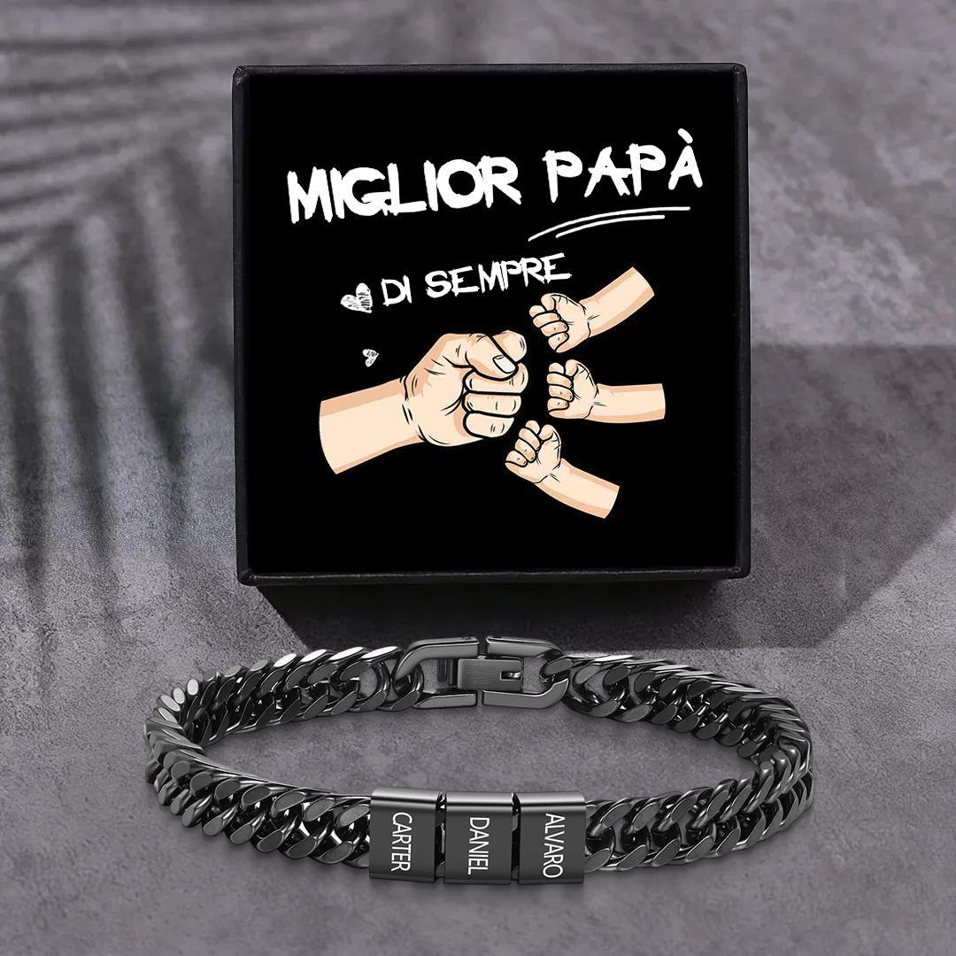 Bracciale personalizzato con 2-6 nomi per uomo con incisione individuale – regalo per nonno/papà