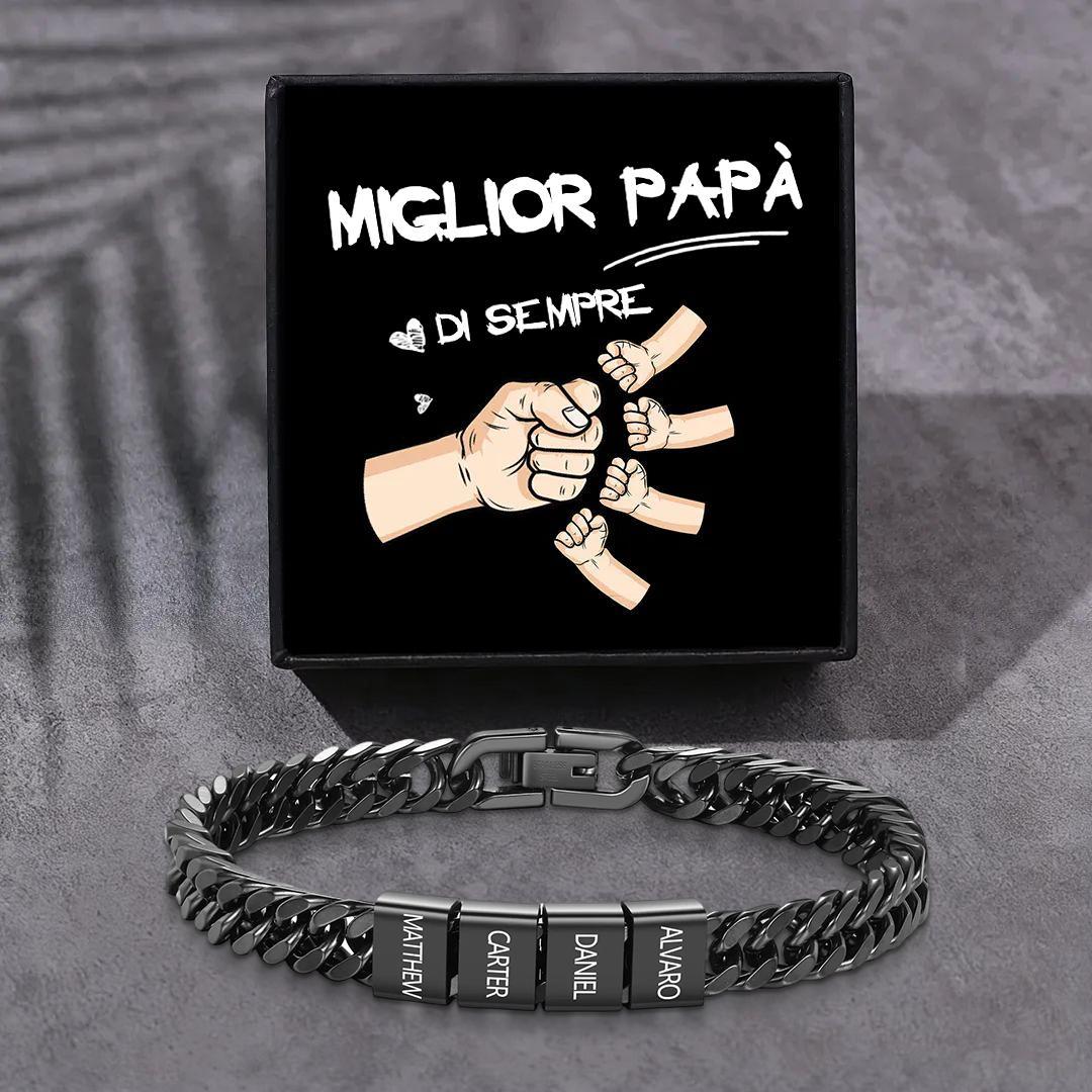 Bracciale personalizzato con 2-6 nomi per uomo con incisione individuale – regalo per nonno/papà