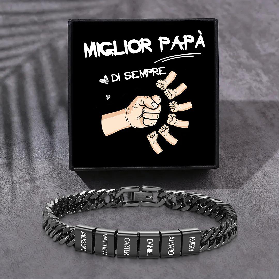 Bracciale personalizzato con 2-6 nomi per uomo con incisione individuale – regalo per nonno/papà