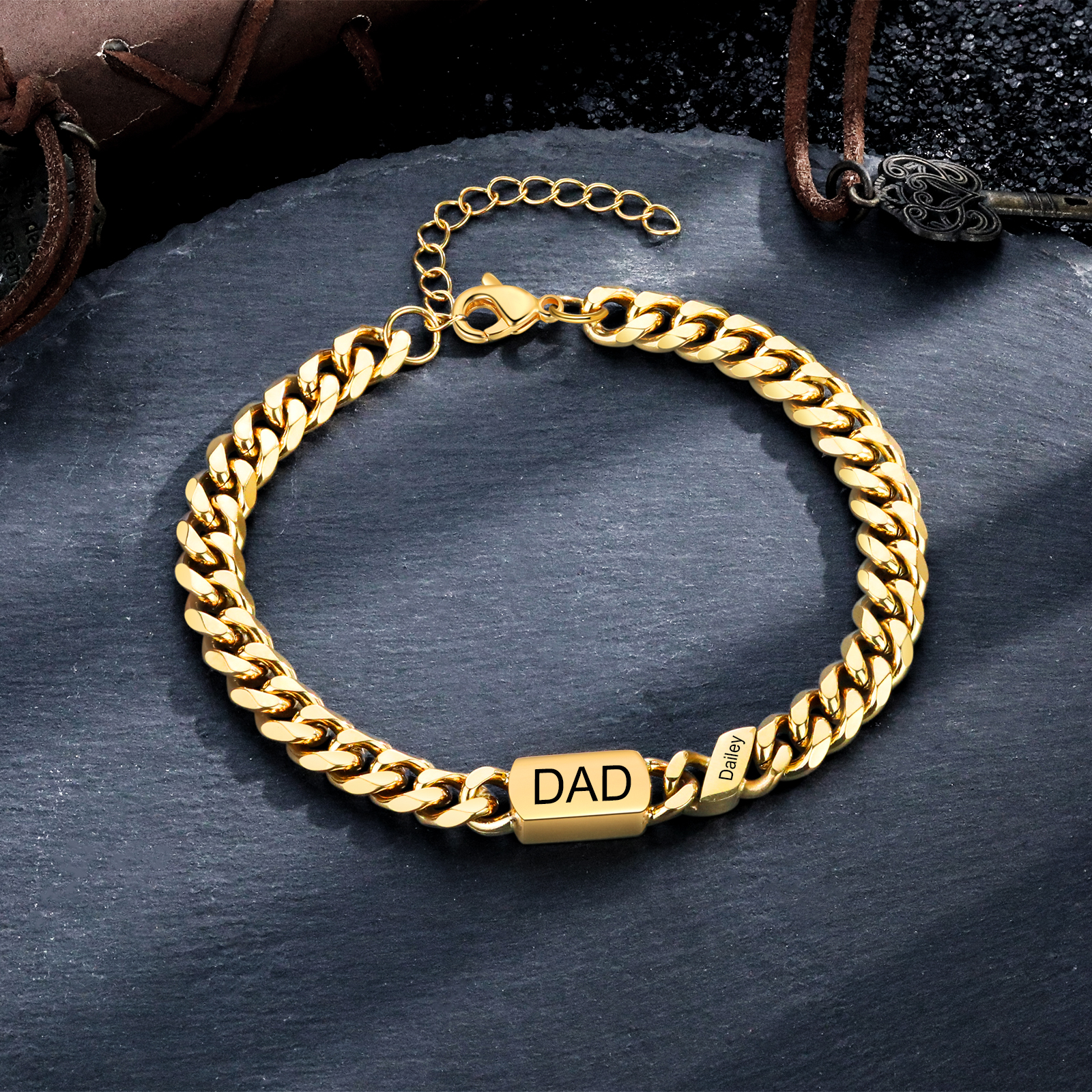 Bracciale da uomo personalizzato in stile maglia cubana per papà