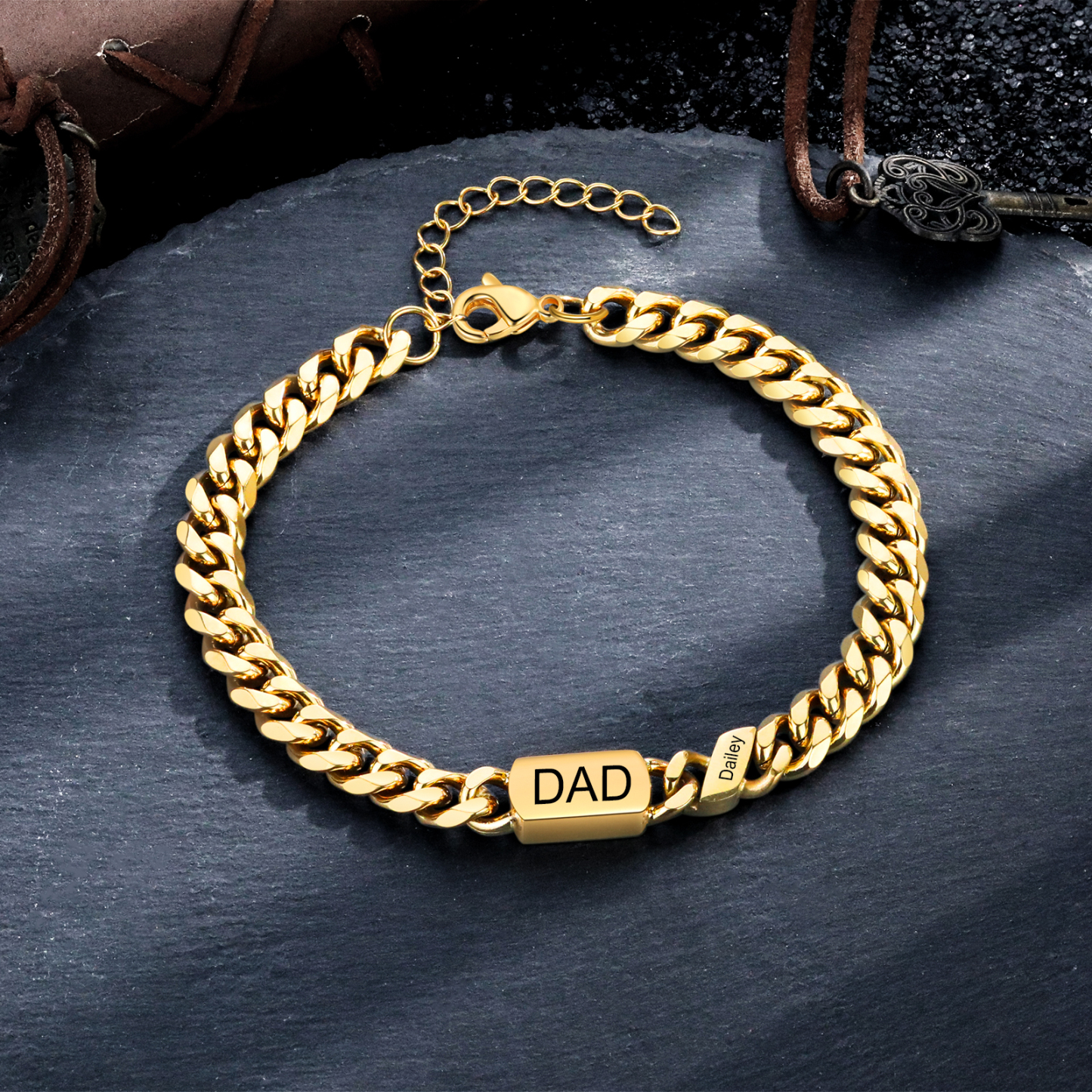 Bracciale da uomo personalizzato in stile maglia cubana per papà