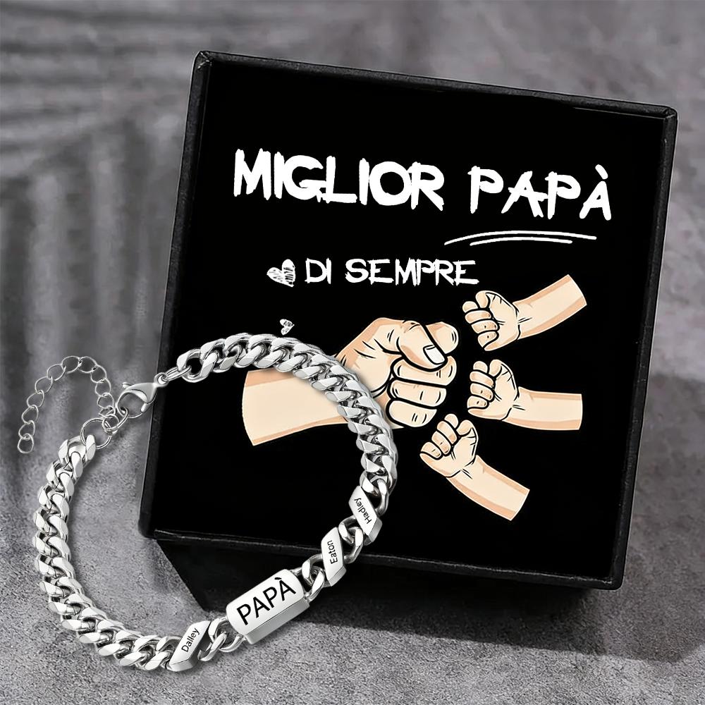 Bracciale da uomo personalizzato in stile maglia cubana per papà