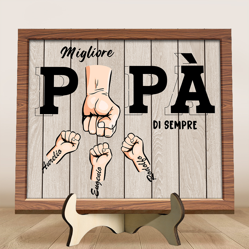 1-6 nomi e pugni - Targa in legno personalizzata con grafica Il miglior papà di sempre - Regalo per la Festa del Papà | Jessemade