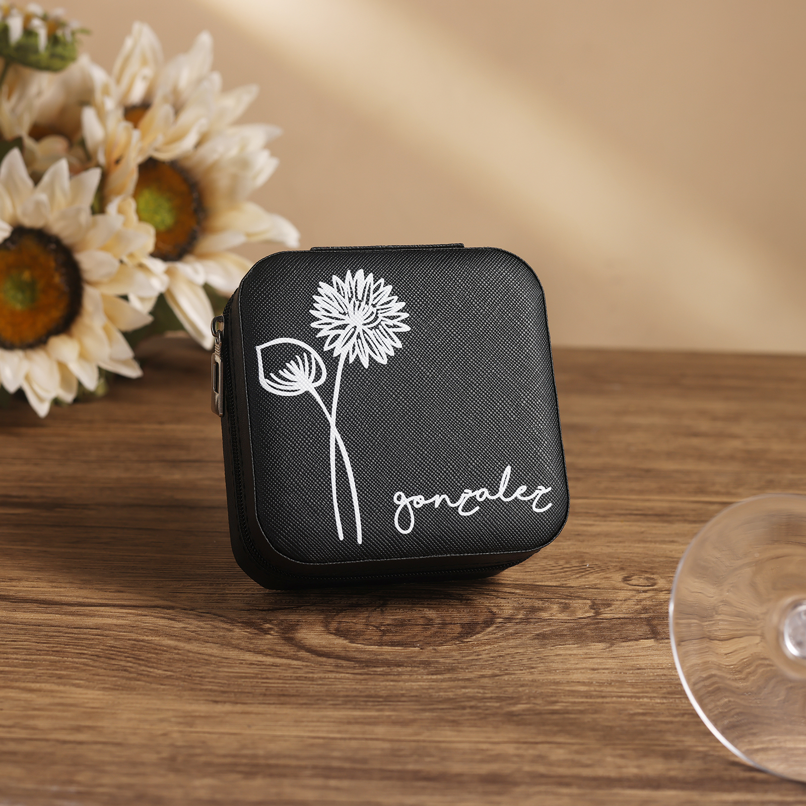 Square Jewelry Storage Box-Personalised 1 Name Customized Birthflower Storage Box In Various Colors