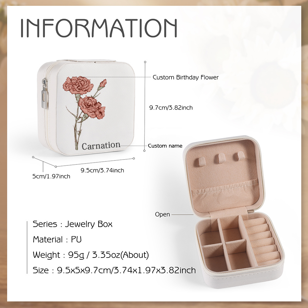 [Copy]Square Jewelry Storage Box-Personalised 1 Name Customized Birthflower Storage Box In Various Colors