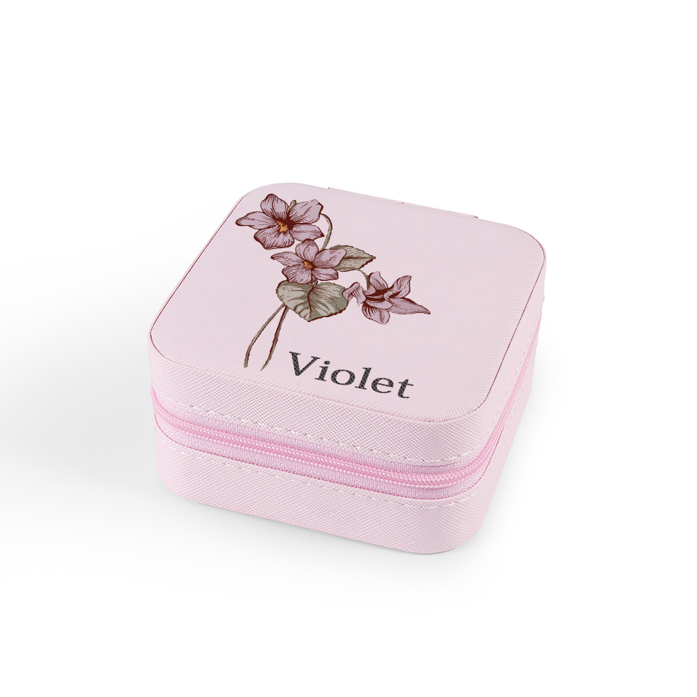 [Copy]Square Jewelry Storage Box-Personalised 1 Name Customized Birthflower Storage Box In Various Colors
