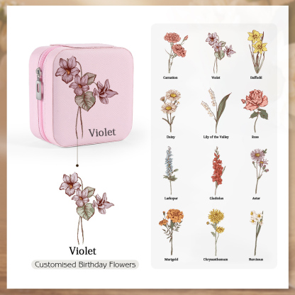 [Copy]Square Jewelry Storage Box-Personalised 1 Name Customized Birthflower Storage Box In Various Colors