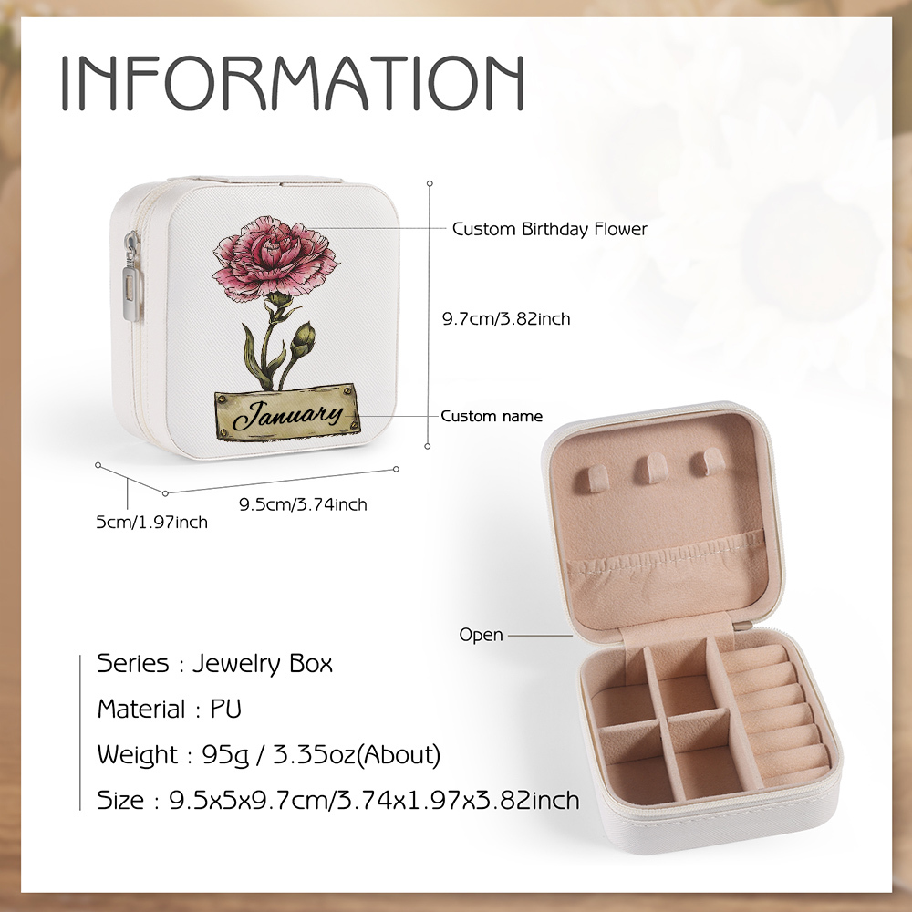 Square Jewelry Storage Box-Personalised 1 Name Customized Birthflower Storage Box In Various Colors