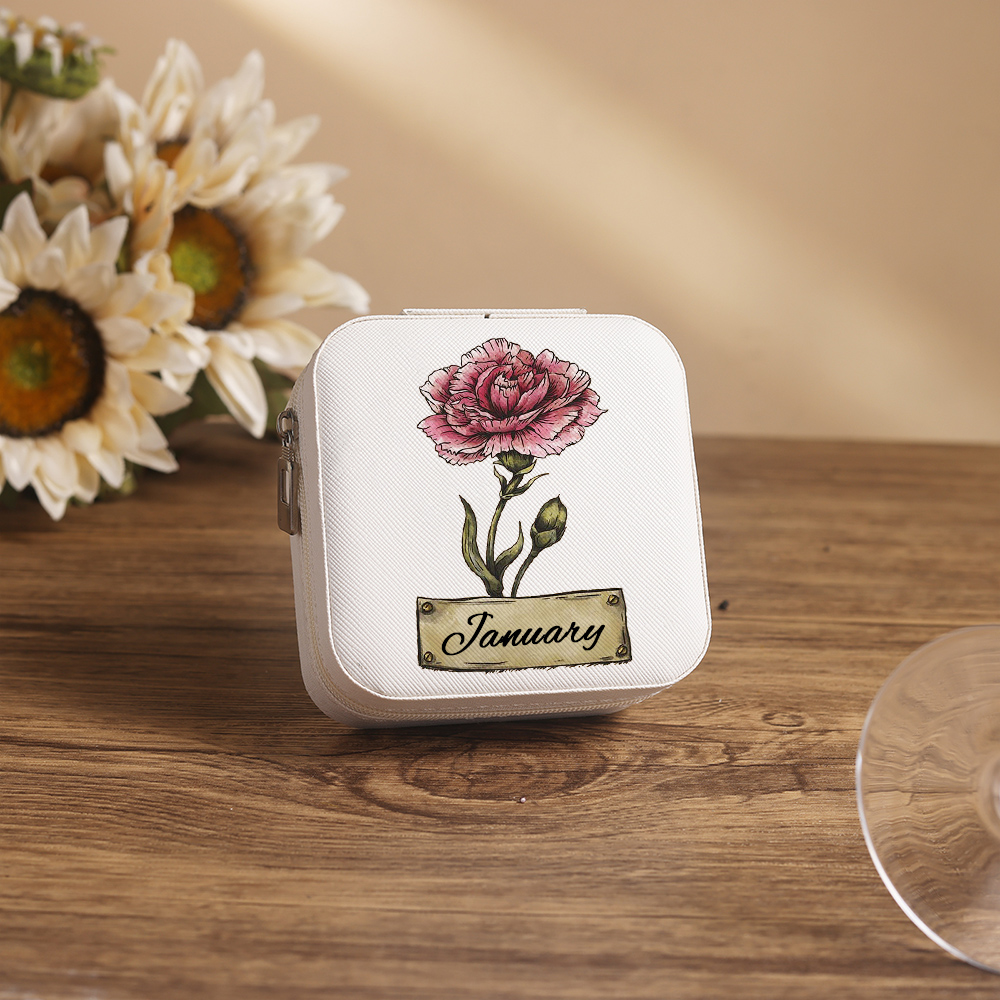 Square Jewelry Storage Box-Personalised 1 Name Customized Birthflower Storage Box In Various Colors