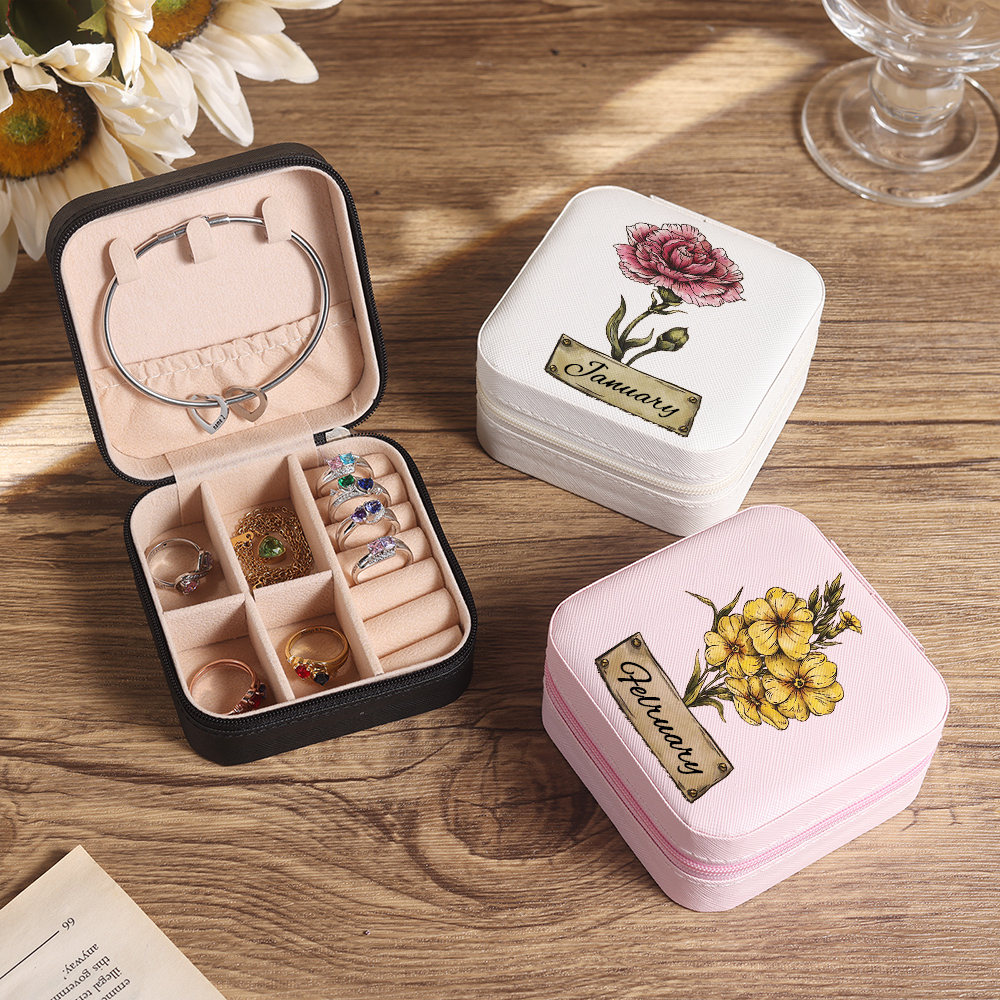 Square Jewelry Storage Box-Personalised 1 Name Customized Birthflower Storage Box In Various Colors