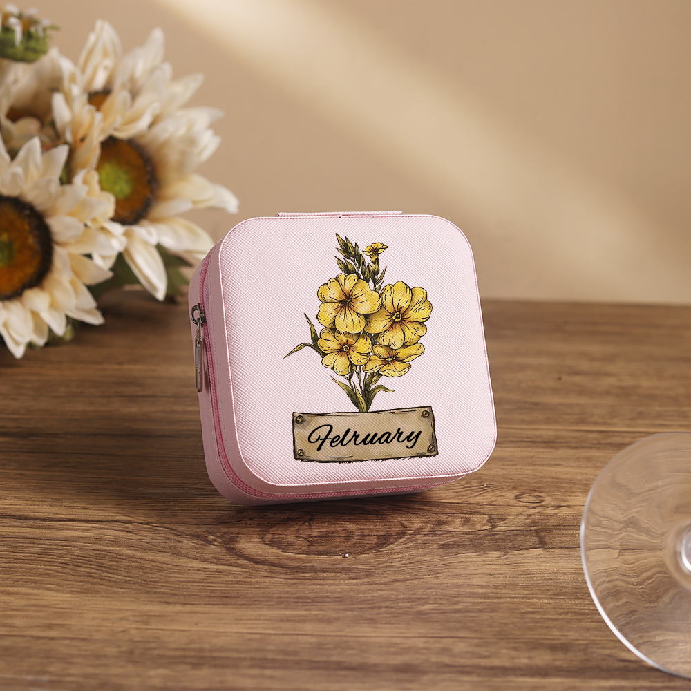 Scatola Portagioielli Quadrata - Personalizzabile con 1 Nome e Fiore d