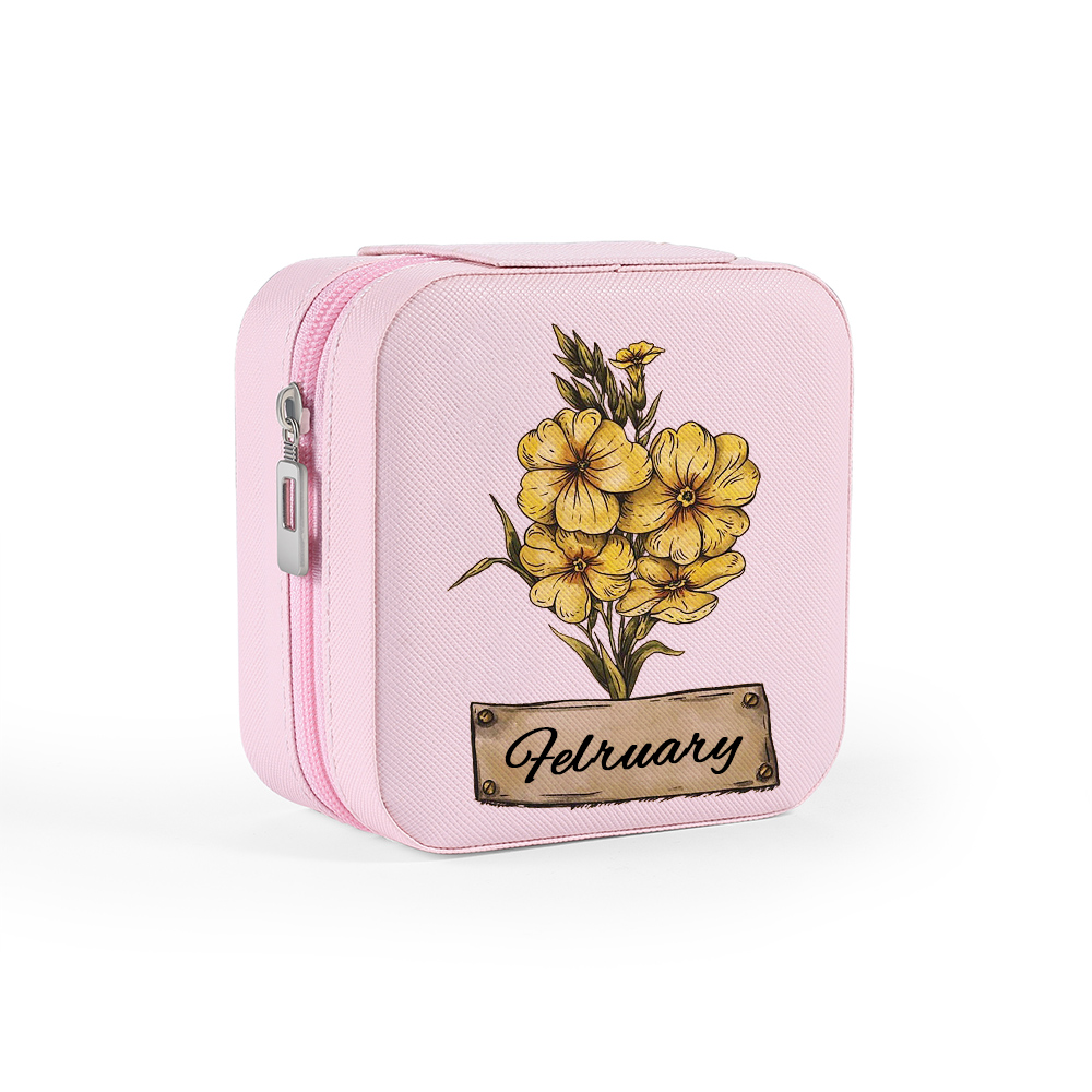 Square Jewelry Storage Box-Personalised 1 Name Customized Birthflower Storage Box In Various Colors