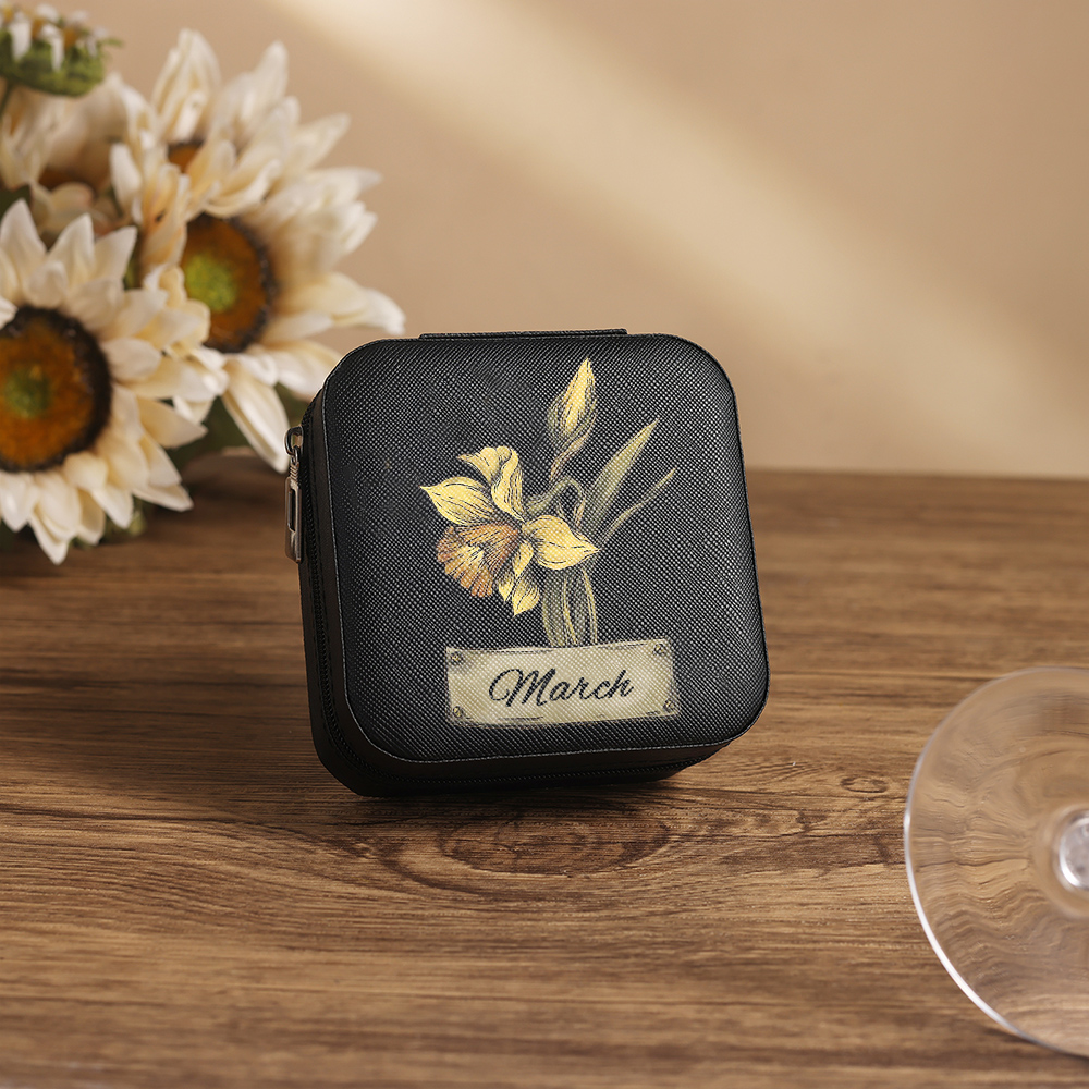 Square Jewelry Storage Box-Personalised 1 Name Customized Birthflower Storage Box In Various Colors