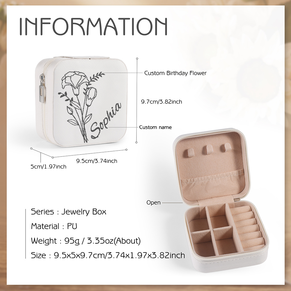 Square Jewelry Storage Box-Personalised 1 Name Customized Birthflower Storage Box In Various Colors