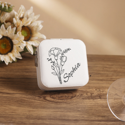 Scatola Portagioielli Quadrata - Personalizzata con 1 Nome e Fiore di
