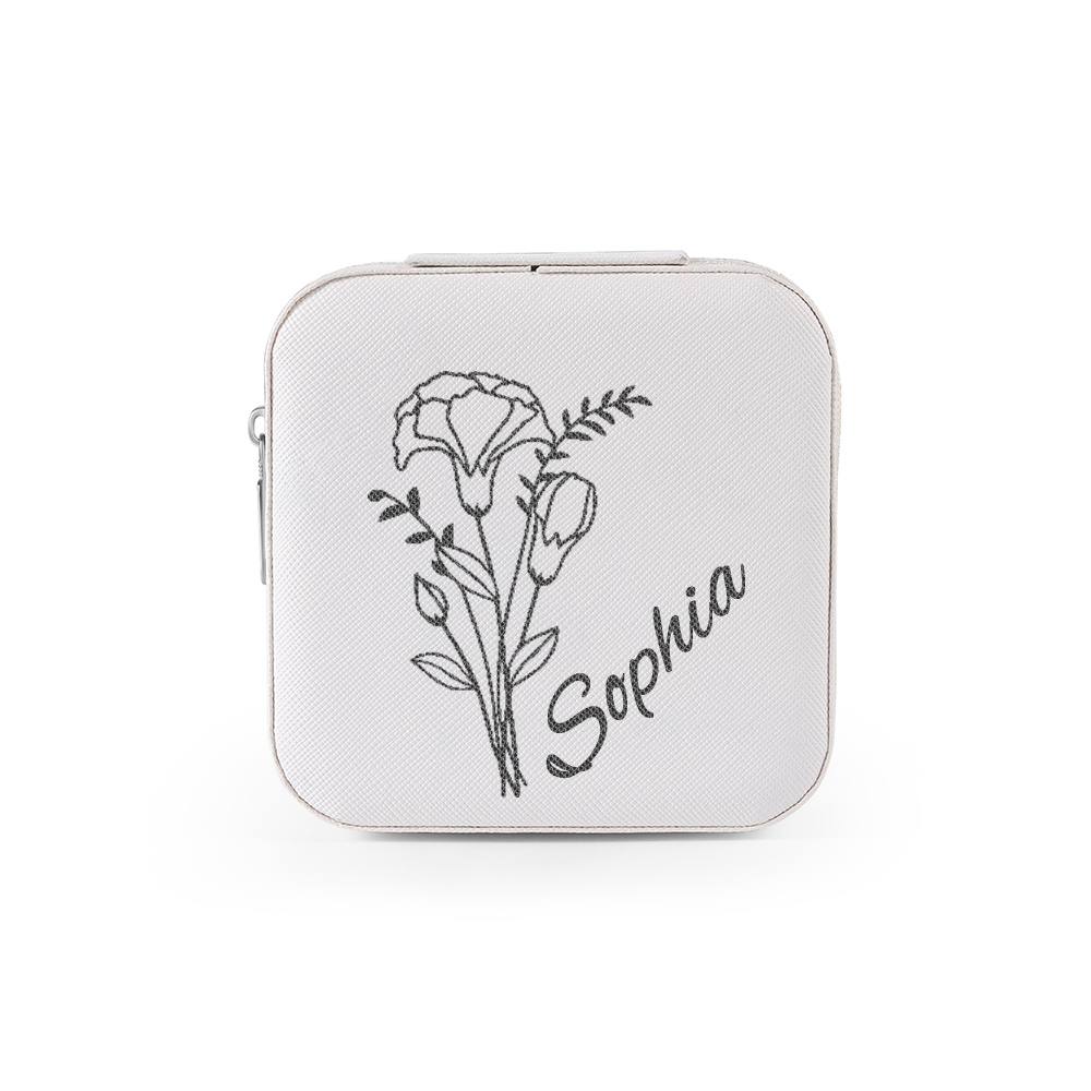 Square Jewelry Storage Box-Personalised 1 Name Customized Birthflower Storage Box In Various Colors