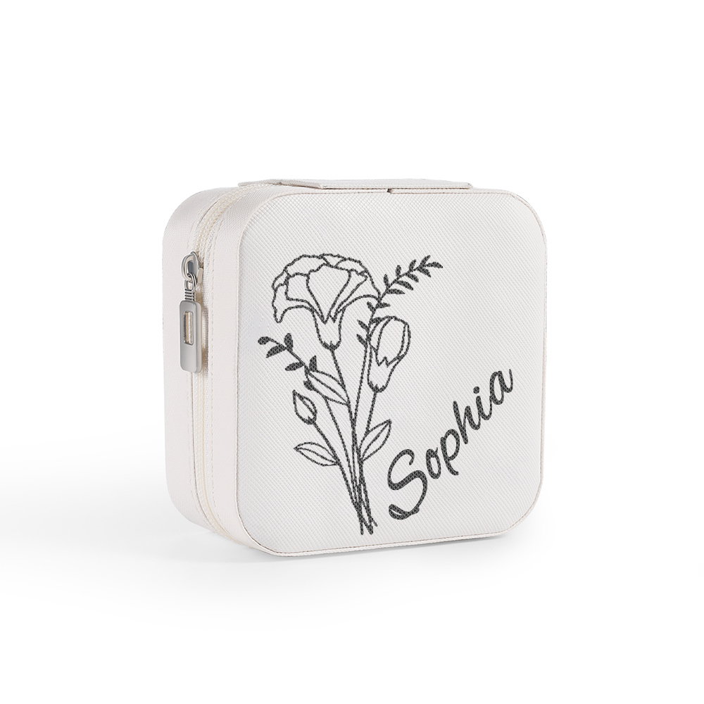 Square Jewelry Storage Box-Personalised 1 Name Customized Birthflower Storage Box In Various Colors