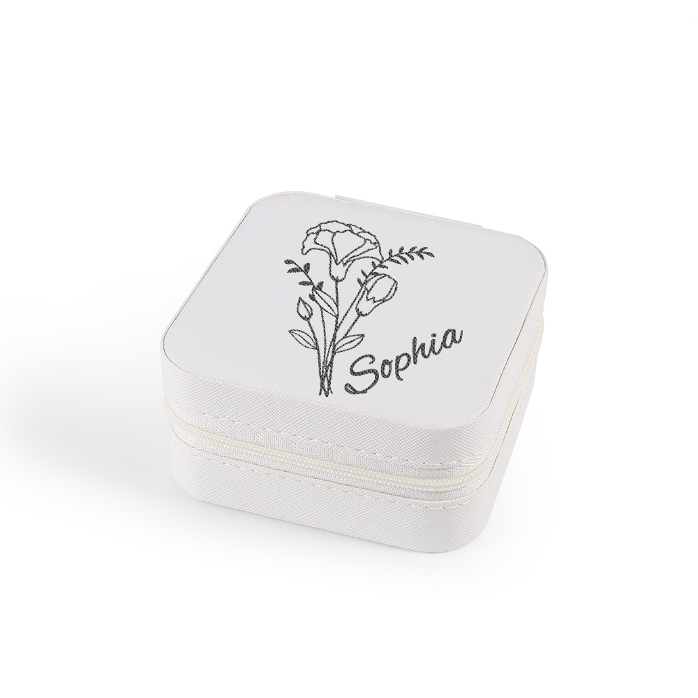 Square Jewelry Storage Box-Personalised 1 Name Customized Birthflower Storage Box In Various Colors
