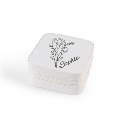 Square Jewelry Storage Box-Personalised 1 Name Customized Birthflower Storage Box In Various Colors