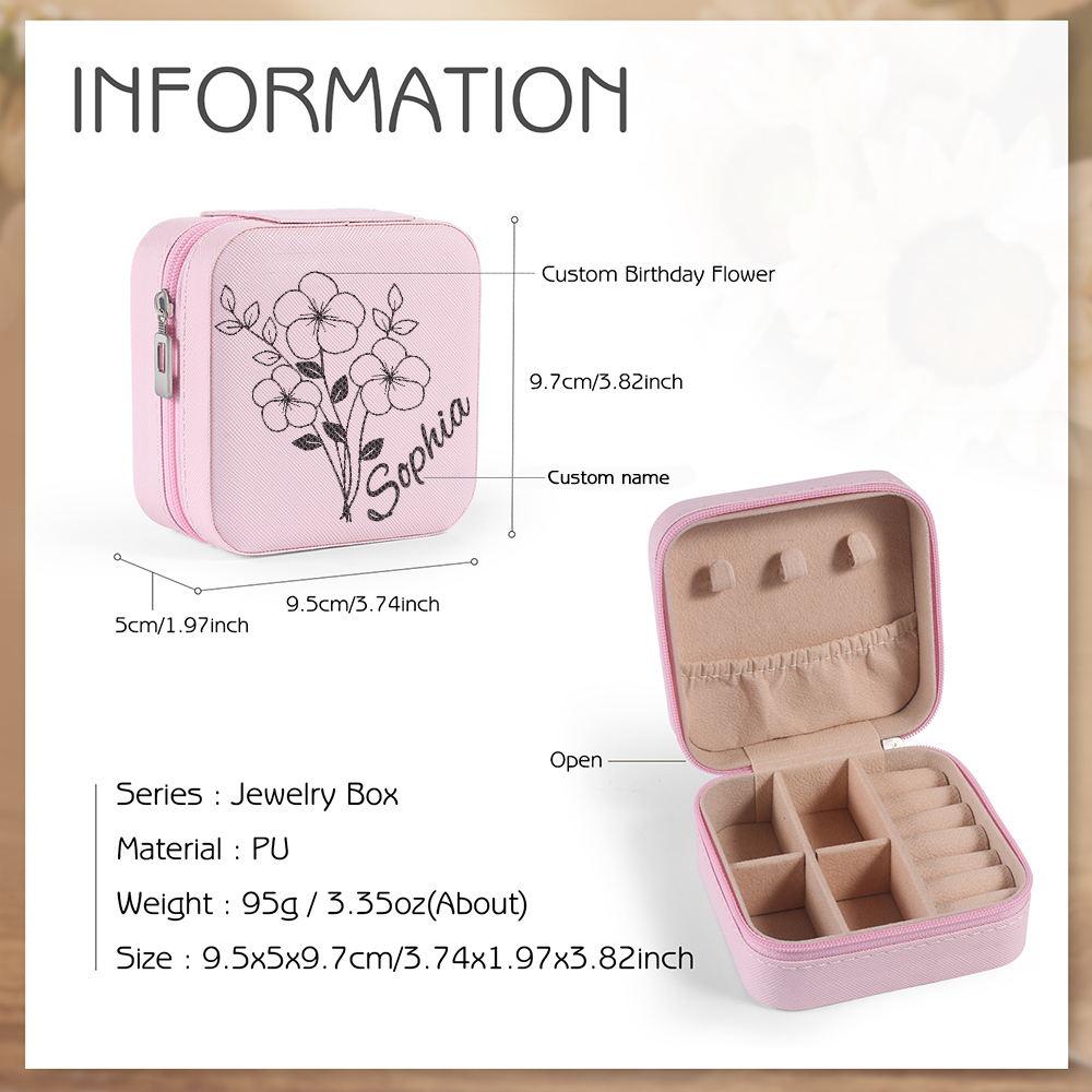 Square Jewelry Storage Box-Personalised 1 Name Customized Birthflower Storage Box In Various Colors