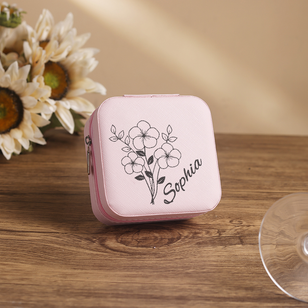 Square Jewelry Storage Box-Personalised 1 Name Customized Birthflower Storage Box In Various Colors