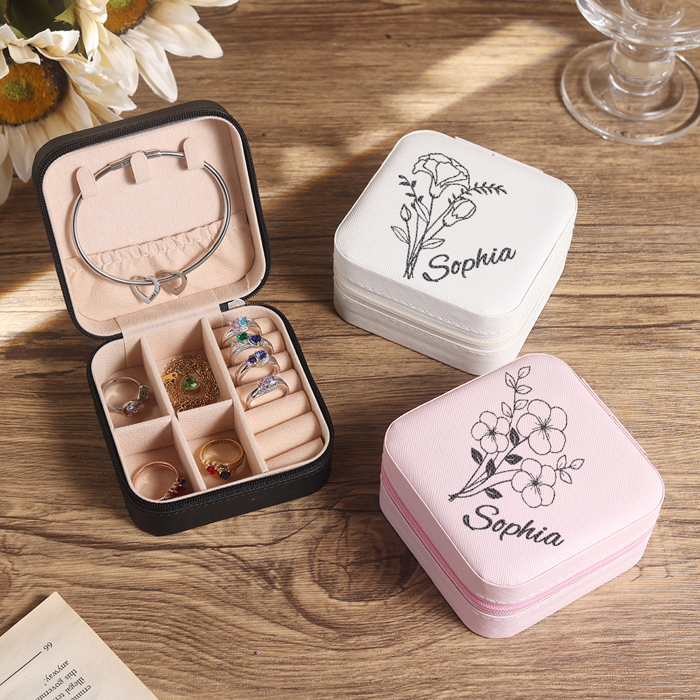 Square Jewelry Storage Box-Personalised 1 Name Customized Birthflower Storage Box In Various Colors