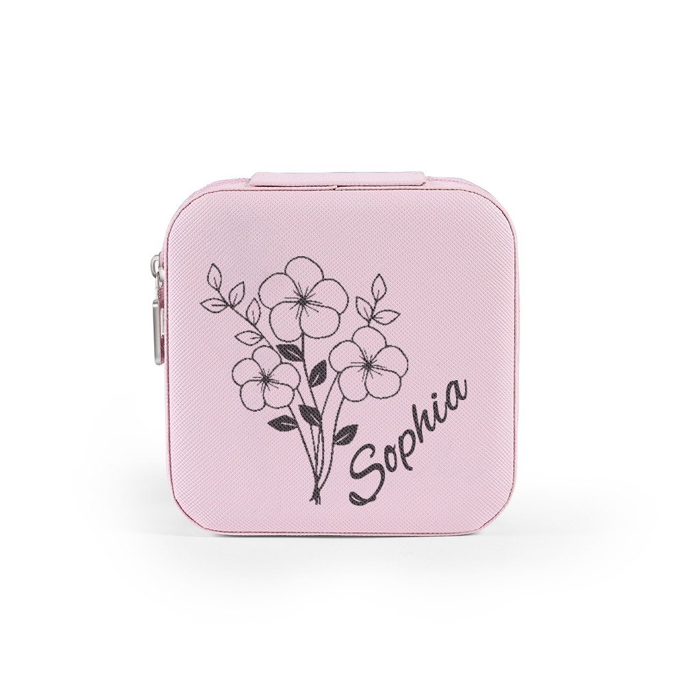 Square Jewelry Storage Box-Personalised 1 Name Customized Birthflower Storage Box In Various Colors