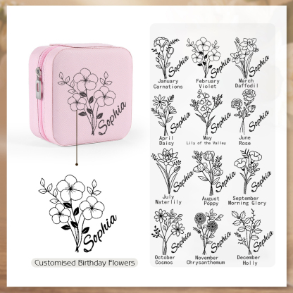 Square Jewelry Storage Box-Personalised 1 Name Customized Birthflower Storage Box In Various Colors