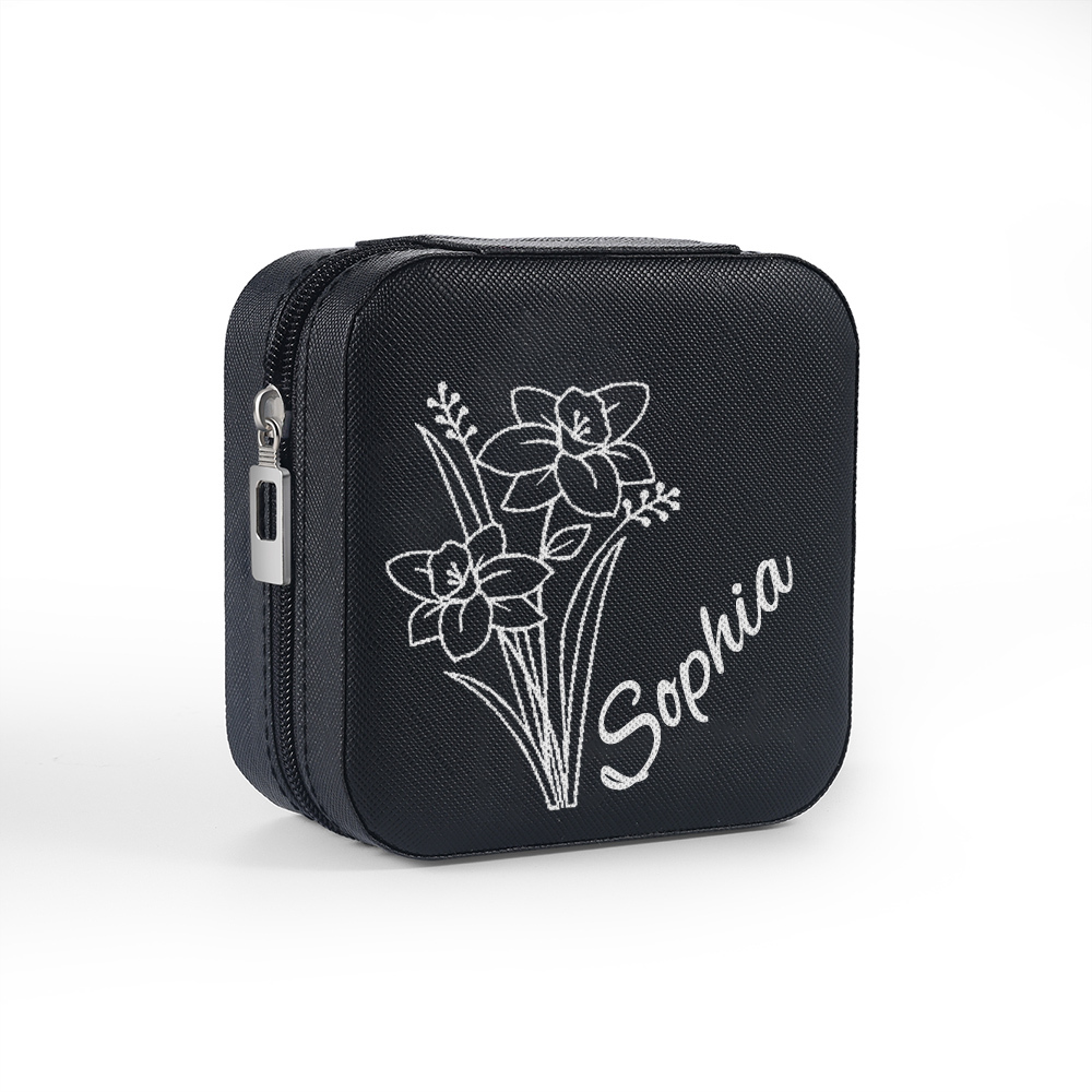 Square Jewelry Storage Box-Personalised 1 Name Customized Birthflower Storage Box In Various Colors
