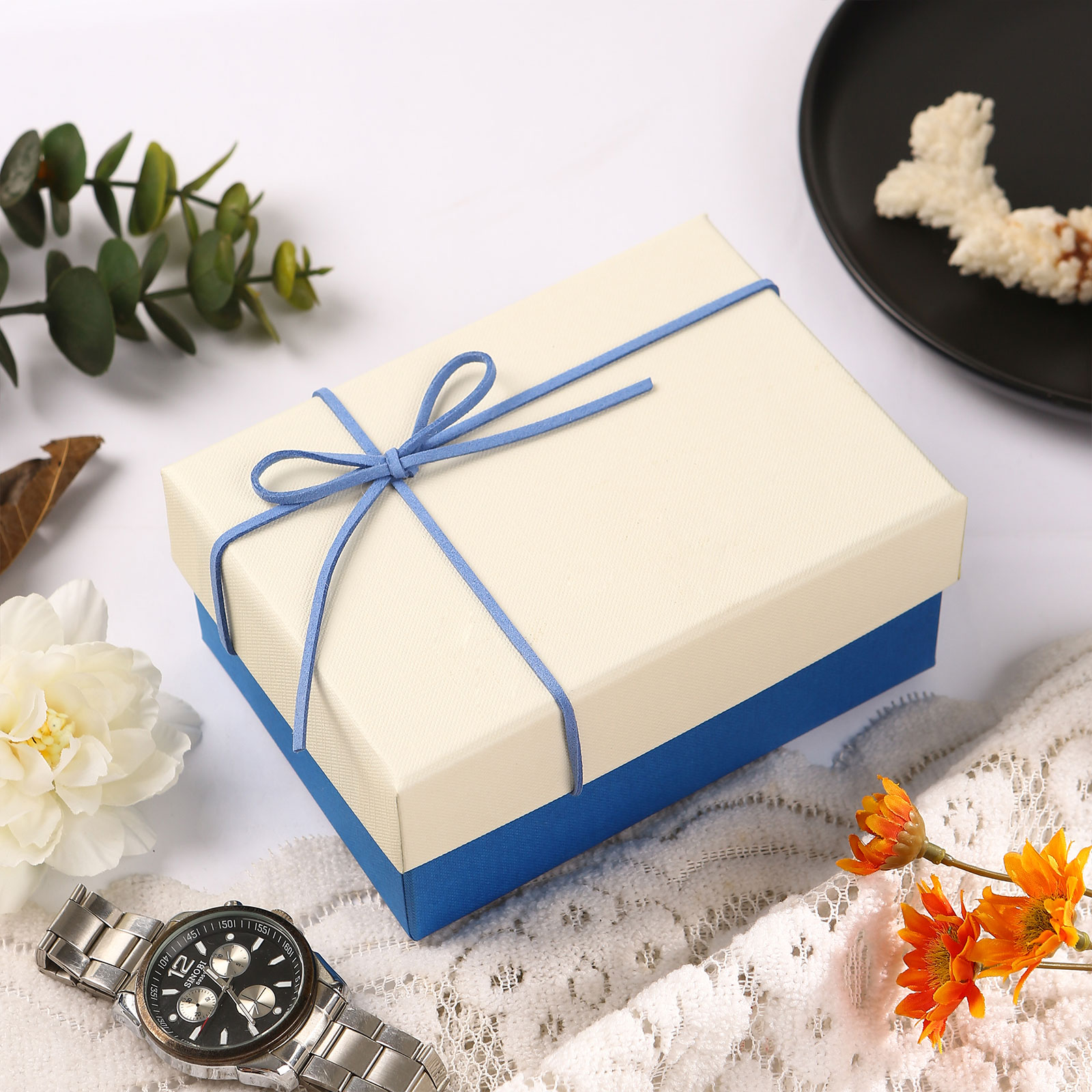 Elegante Scatola Regalo Blu e Arancione per Portafogli/Decorazioni - C