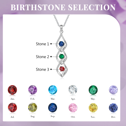 Collana a spirale con 3 pietre di nascita e 3 nomi personalizzato regalo per donna