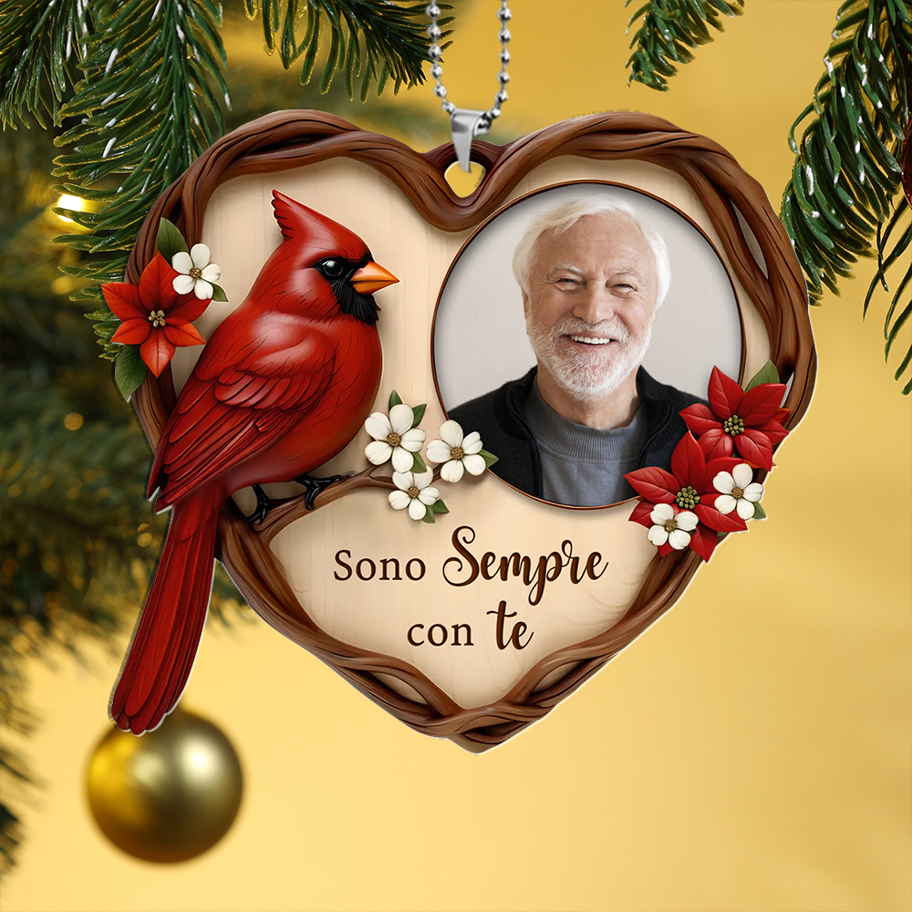 Decorazione per l'albero di Natale personalizzata, foto commemorativa con cardinale