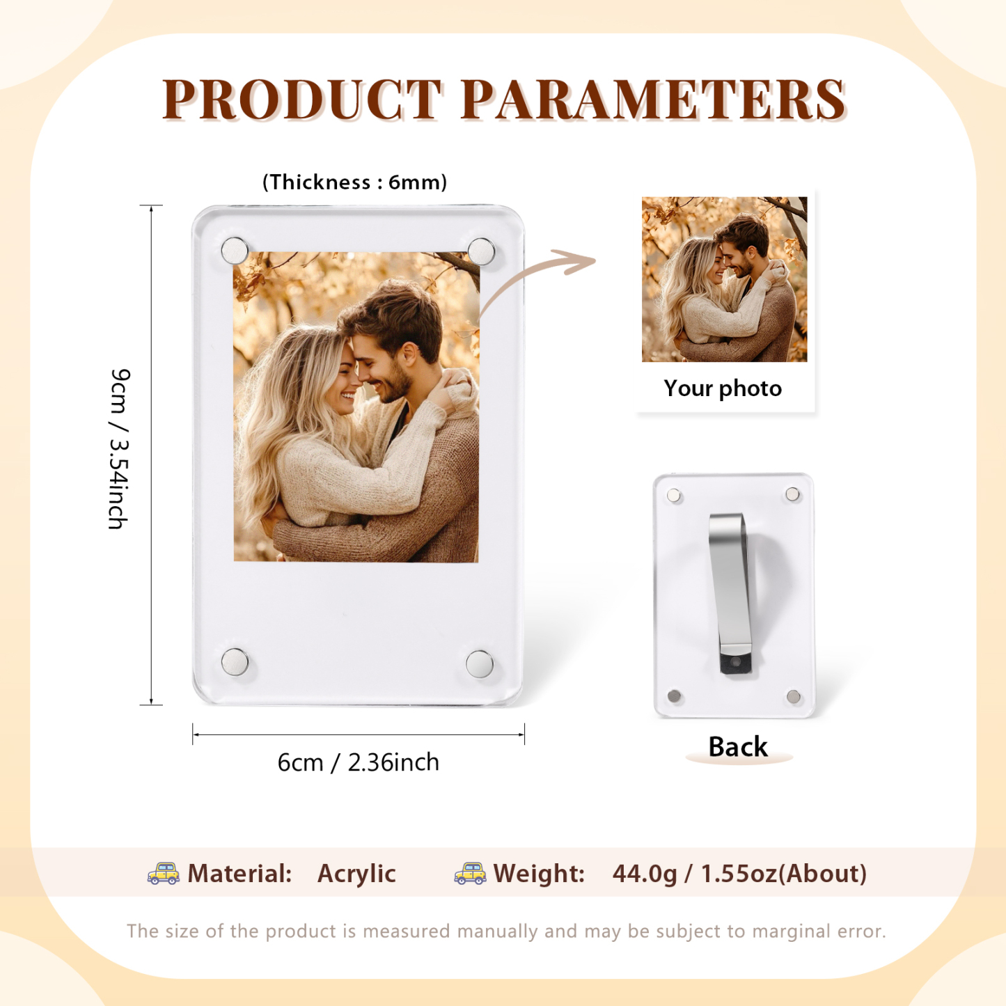 Portafoto Personalizzato per Auto - Clip per Parasole con 1 Foto - Elegante Decorazione da Auto - Regalo di San Valentino per Lei/Lui | Jessemade