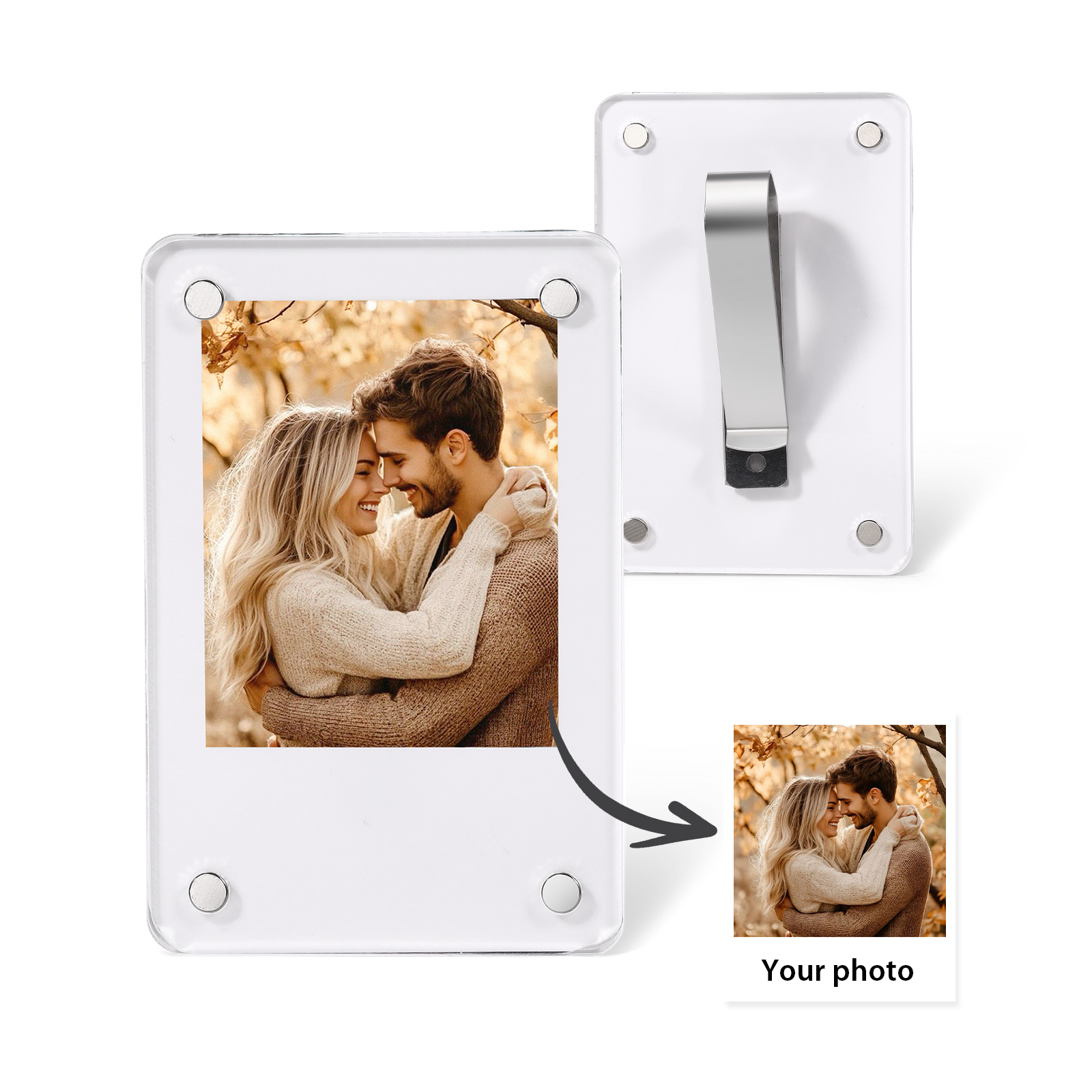 Portafoto Personalizzato per Auto - Clip per Parasole con 1 Foto - Elegante Decorazione da Auto - Regalo di San Valentino per Lei/Lui | Jessemade